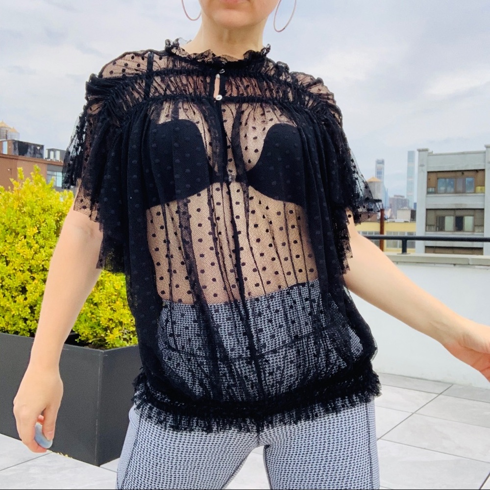 Hat or Top Free People Sheer Polka Dot Tulle Ruffle Cinch Top - Picture 5 of 16